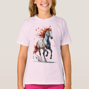 Eldfull T-shirt med majestätisk häst i akvarell