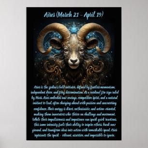 Eldig Aries-anda med utsmyckad Vädur-illustration Poster