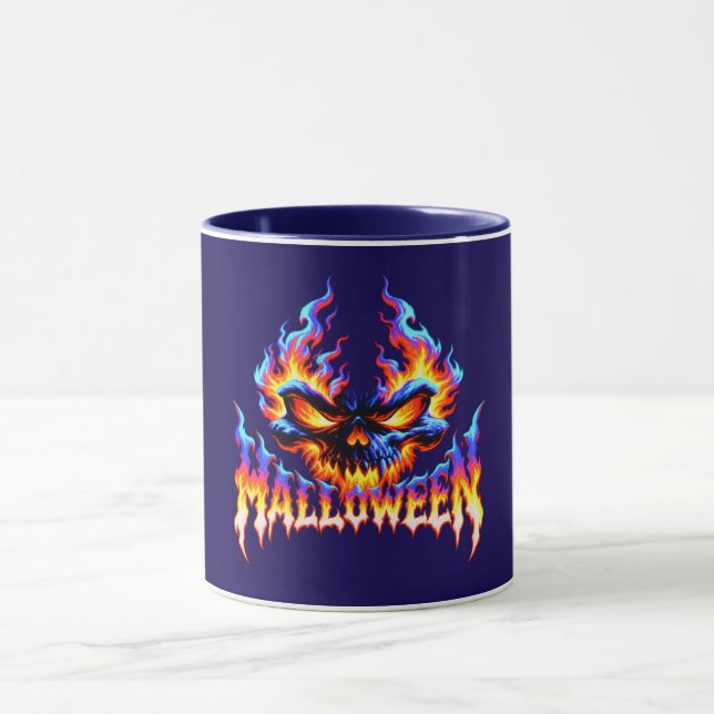 Eldig dödskalle Halloween-flammedesign Mugg (Center)