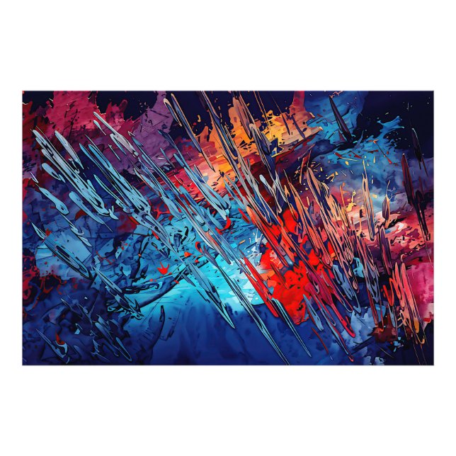 Eldig drift blå röd modern abstrakt konst fototryck (Framsidan)