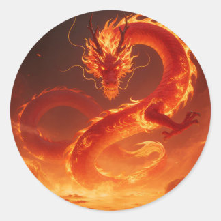 Eldig elddrake | Mythisk flamdrake Fantasi Runt Klistermärke