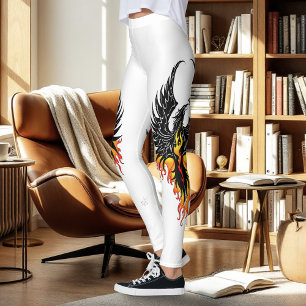 Eldig Fågel Fenix Uppstigande Eldsvågor Svarta Tri Leggings