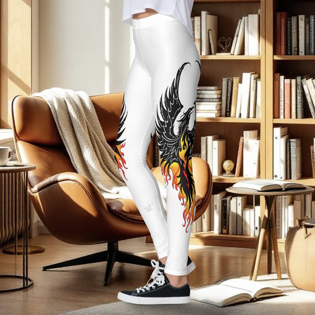 Eldig Fågel Fenix Uppstigande Eldsvågor Svarta Tri Leggings (Skapare uppladdad)