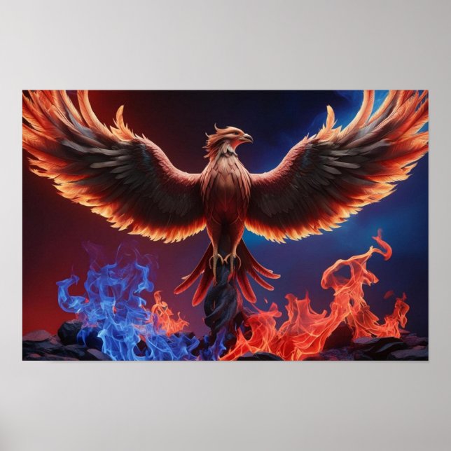 Eldig Fenix: Återfödelse i röda och blå lågor Poster (Framsidan)