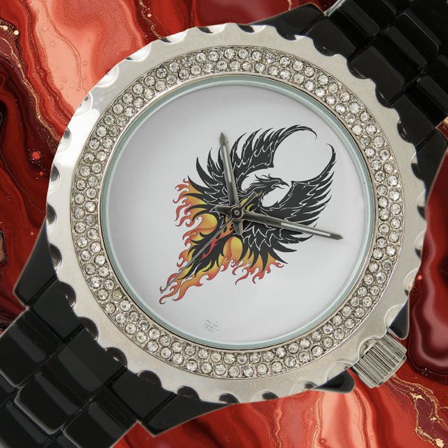 Eldig Fenix Uppstigande Eldsfågel Svarta Stamtavlo Armbandsur (Skapare uppladdad)