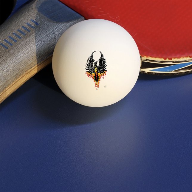 Eldig Fenix Uppstigande Eldsfågel Svarta Stamtavlo Pingisboll (Skapare uppladdad)