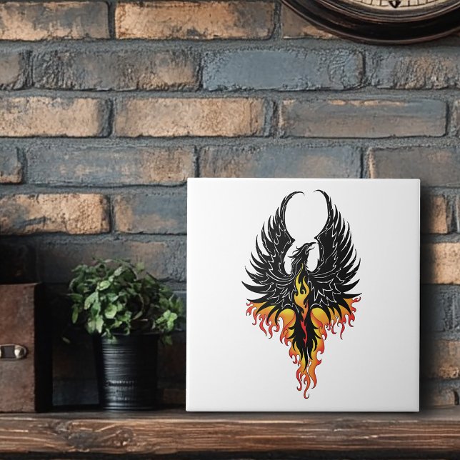 Eldig Fenix Uppstigande Eldsvogel Svarta Stamtavlo Kakelplatta (Skapare uppladdad)