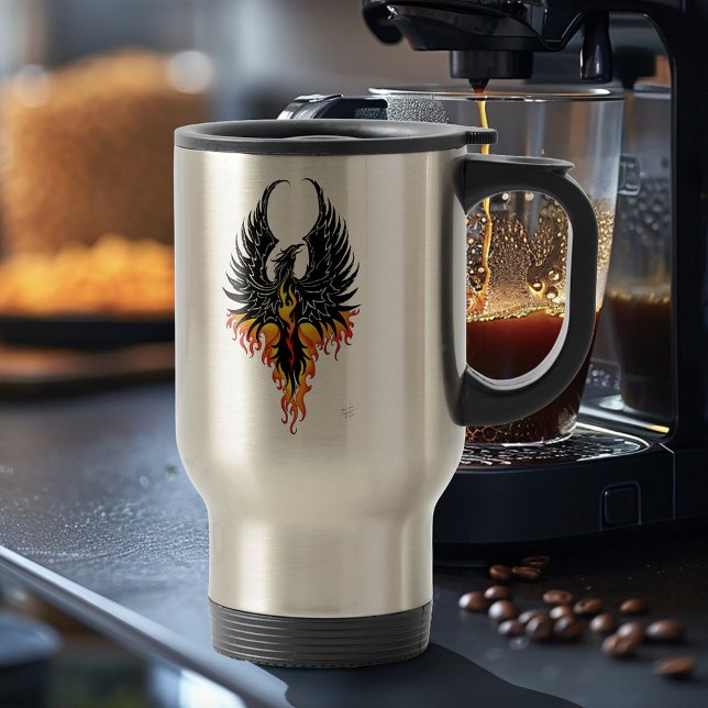 Eldig Fenix Uppstigande Eldsvogel Svarta Tribalfla Resemugg (Skapare uppladdad)