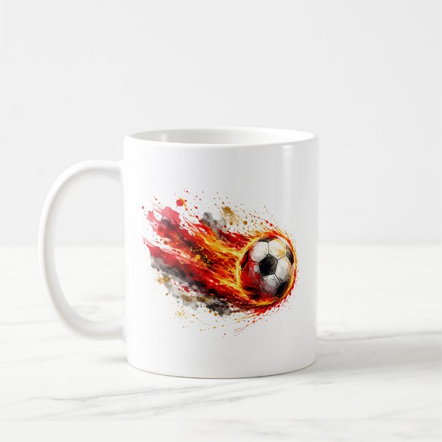 Eldig fotbollsanimationsgrafik kaffemugg (Vänster)