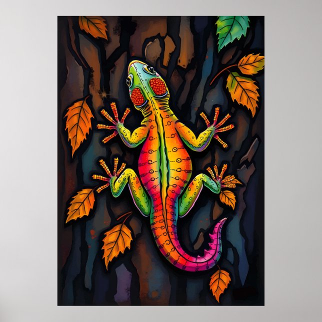 Eldig gecko – Naturens väggkryparekonst Poster (Framsidan)