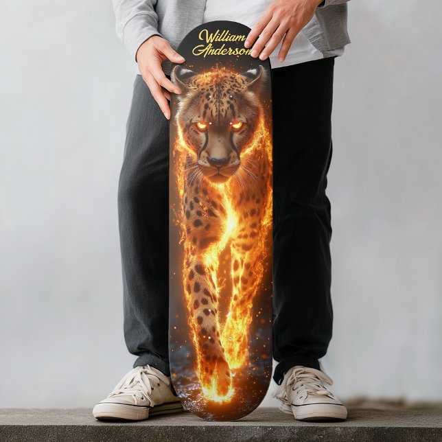 Eldig Glödande Gepard Mini Skateboard Bräda 18,5 Cm (Fiery Glowing Cheetah Skateboard)