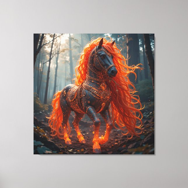 🐴🔥 Eldig Häst Fantasi Röd Man 🌌 Canvastryck (Framsida)