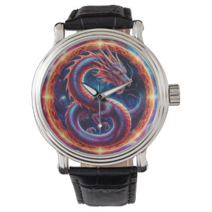 Eldig kosmisk drake omsluten av en himmelsring armbandsur