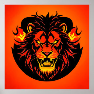 Eldig Lejonillustration Omgiven av Flamboyant Poster