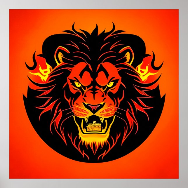 Eldig Lejonillustration Omgiven av Flamboyant Poster (Framsidan)
