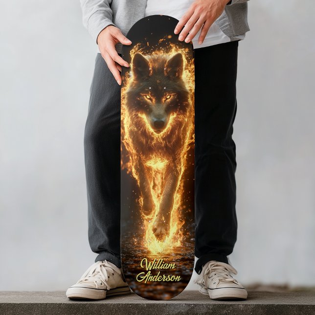 Eldig lysande varg mini skateboard bräda 18,5 cm (Fiery Glowing Wolf Skateboard)