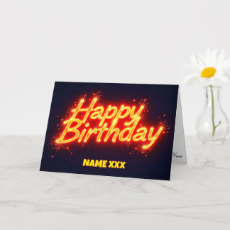 Eldig neon glad födelsedag lysande textdesign kort