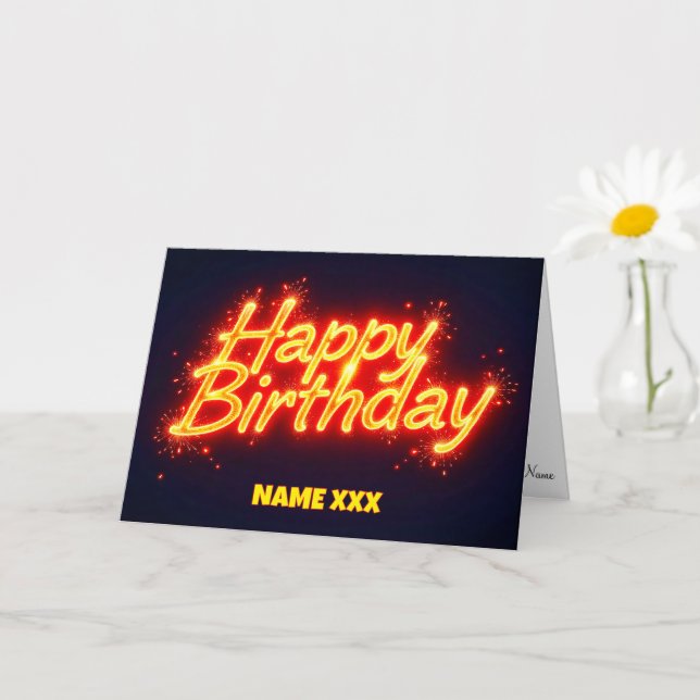 Eldig neon glad födelsedag lysande textdesign kort (Liten växt)