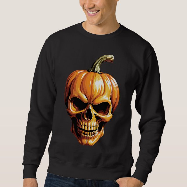 Eldig Pumpaskalle för Halloween Lång Ärmad Tröja (Framsida)