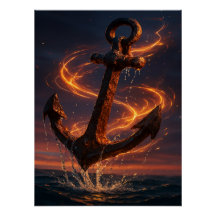 Eldig Rustik Ankar – Nautisk Fantasy Väggkonst