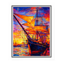 Eldig solnedgång Tall Ship – Färgrik Impressionist