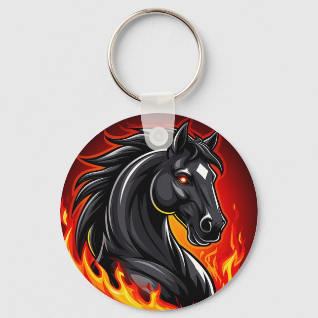 🐎 Eldig svart häst-nyckelring Glödande ögon Prese Nyckelring (Framsida)