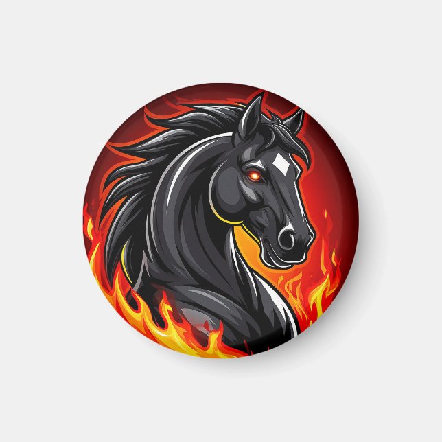 🐎 Eldig svart hästmägnat glödande ögon present Magnet (Framsidan)