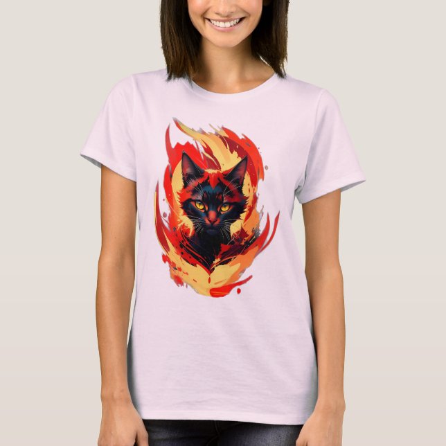 Eldig svart katt Flamskatt-grafik T Shirt (Framsida)
