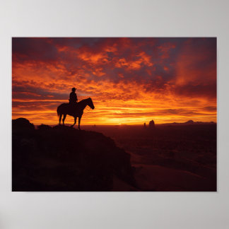 Eldig Texas-solnedgångsposter - Ensam Ryttare West Poster