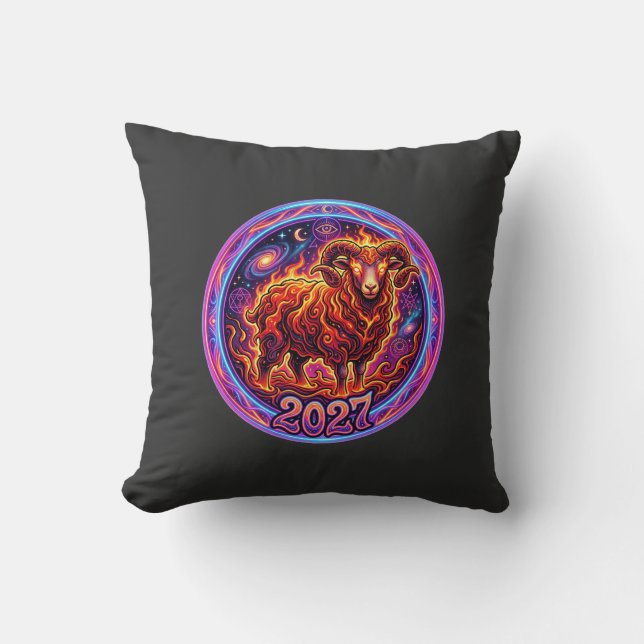 Eldig Vädurens Zodiak Bagge 2027 Kudde (Framsida)