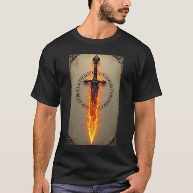 Eldiga Runor: Mystiskt Brinnande Svärd T Shirt (Framsida)