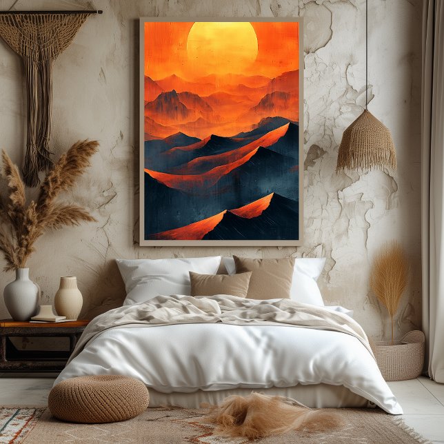 Eldiga solnedgångsberg i monokrom orange poster (Skapare uppladdad)