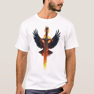 Eldigt bevingat svärdsemblem t shirt