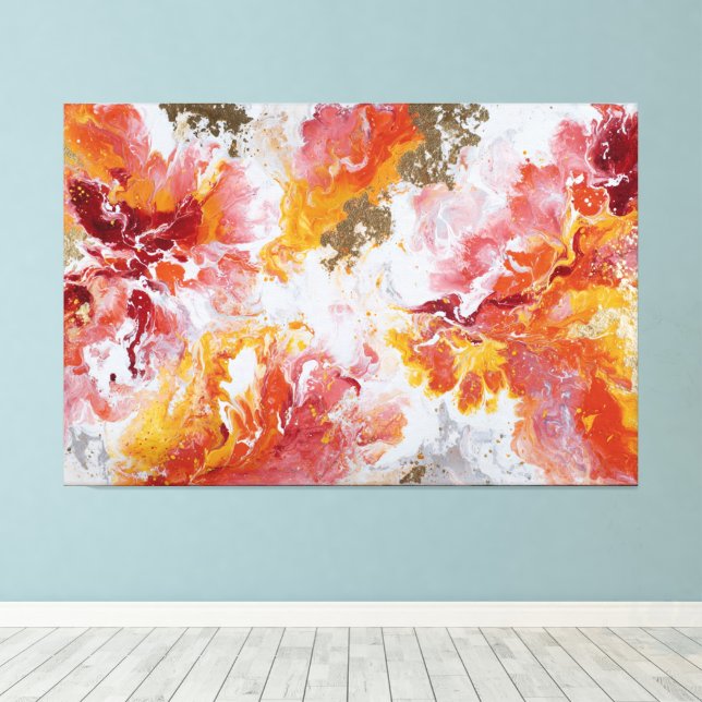 Eldigt Guld Virvel Abstrakt Väggkonst Canvastryck (Insitu (trägolv))