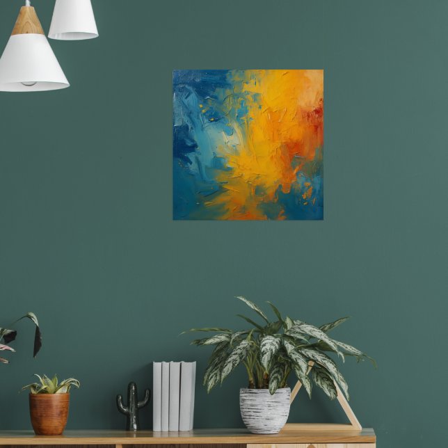 Eldigt orange & blå impasto abstrakt konstaffisch  poster (Vardagsrum 1)