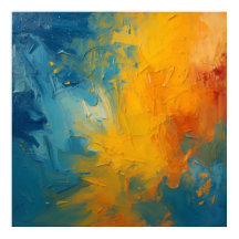 Eldigt orange & blå impasto abstrakt konstaffisch