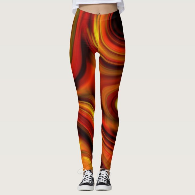 Eldigt orange och gult mönster leggings (Framsida)
