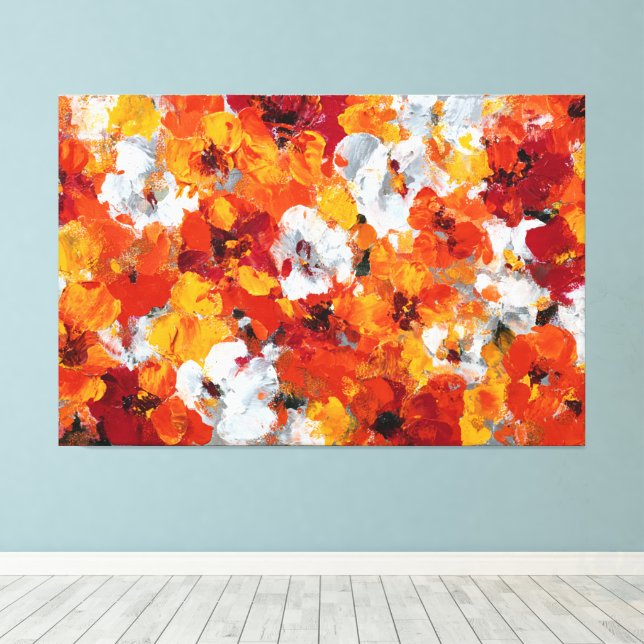Eldigt orange och röd kronblad abstrakt väggkonst canvastryck (Insitu (trägolv))