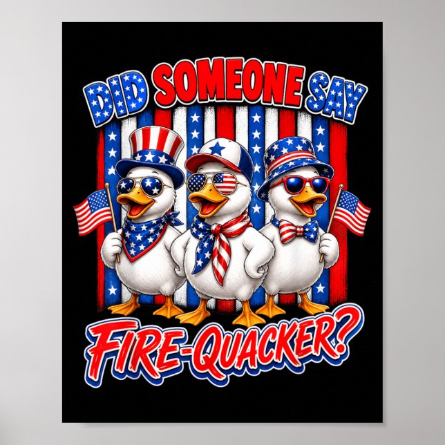 Eldkacker Patriotisk Anka Amerikansk Flagga 4:e Ju Poster (Framsidan)