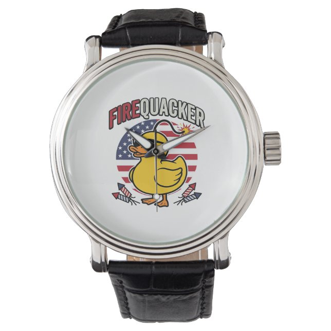 Eldkacker Patriotisk Anka Eldshow Vektor Design Armbandsur (Framsida)
