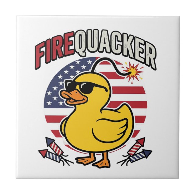 Eldkacker Patriotisk Anka Eldshow Vektor Design Kakelplatta (Framsidan)
