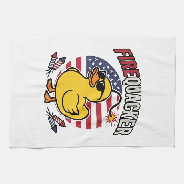 Eldkacker Patriotisk Anka Eldshow Vektor Design Kökshandduk (Horisontell)