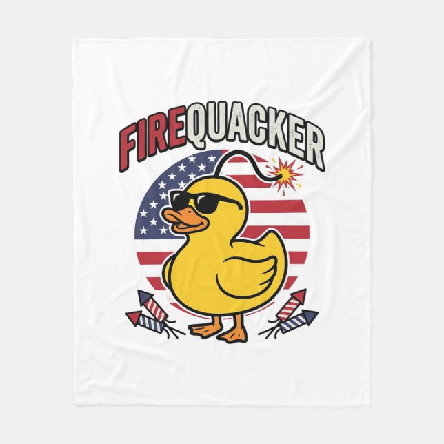 Eldkacker Patriotisk Anka Fyrverkerier Vektor Desi Fleecefilt (Framsidan)