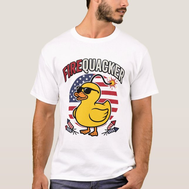 Eldkacker Patriotisk Anka Fyrverkerier Vektor Desi T Shirt (Framsida)