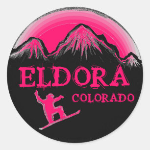 Eldora Colorado rosa snowboarder-klistermärken Runt Klistermärke