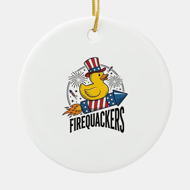 Eldquackers Patriotisk Anka Eldshow T-Shirt Design Julgransprydnad Keramik (Framsidan)