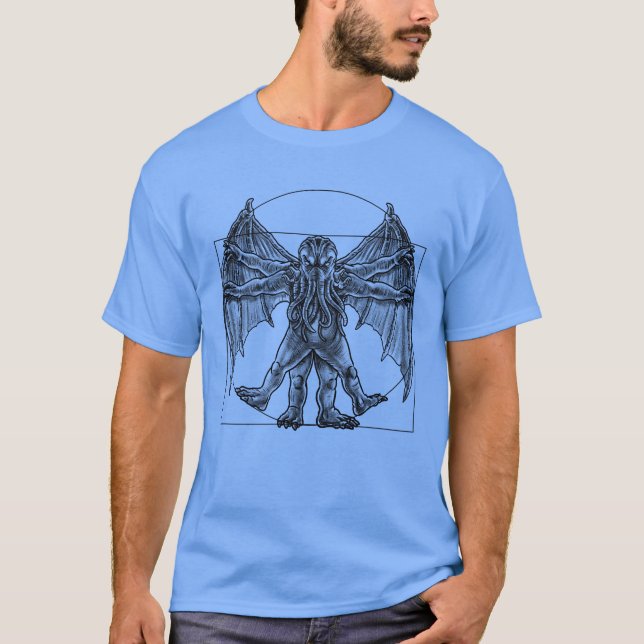 Eldritch Harmony: Cthulhu Awakens in Vitruvian T Shirt (Framsida)