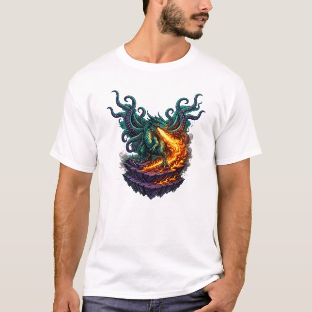 Eldritch Void Drakon – Eldandande Kraken Hybrid T Shirt (Framsida)
