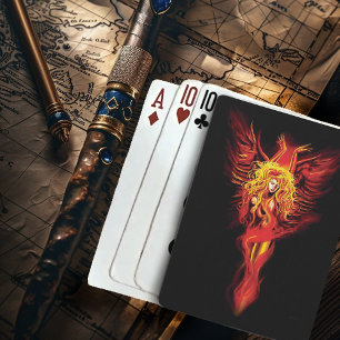 Eldröd Fantasi Fenix Kvinna Svart Casinokort