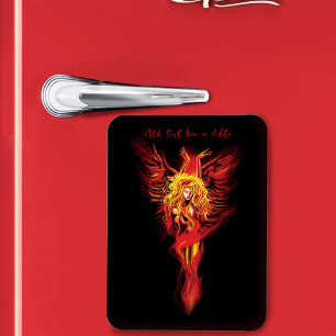 Eldröd Fantasi Fenix Kvinna Svart Magnet